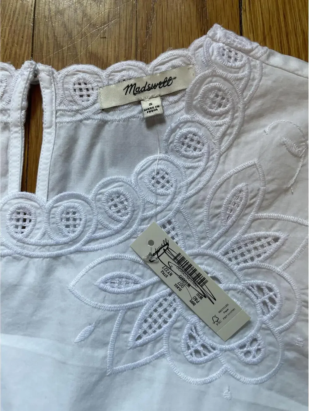 Madewell White Embroidered PuffSleeve Top Poplin Long Sleeve Small New With Tags